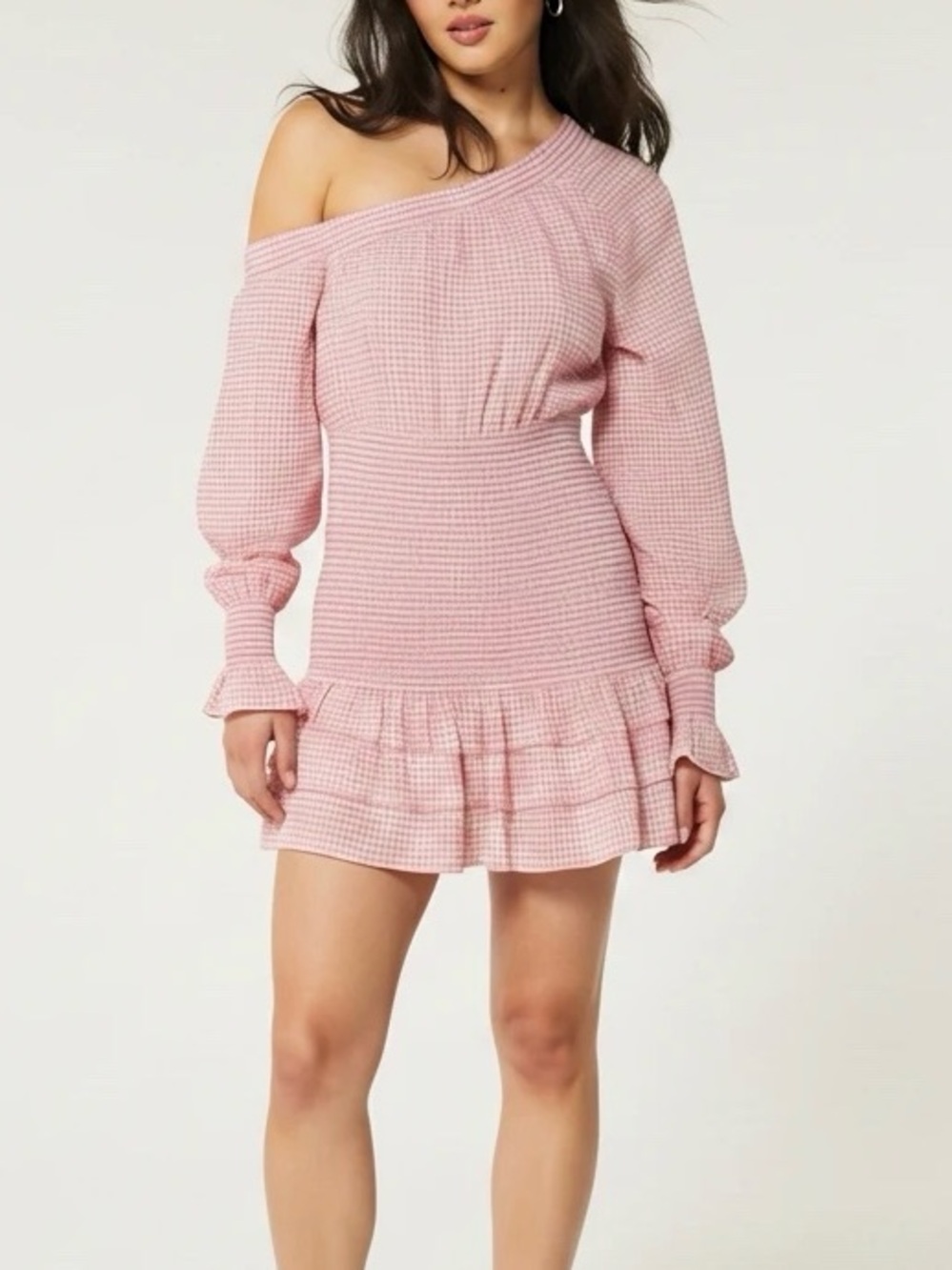 Franco Orange & White Plaid Asymmetrical Dress